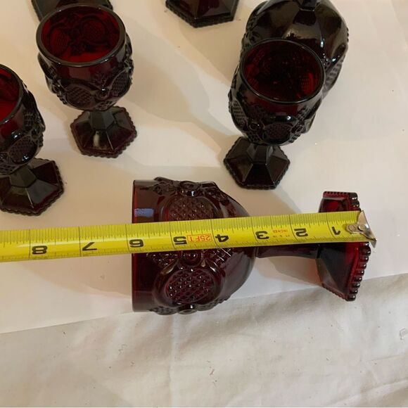Vintage Avon Cape Cod 1876 Ruby Red Footed Cordial Glasses Goblets Set of 8 A1 - Picture 4 of 10